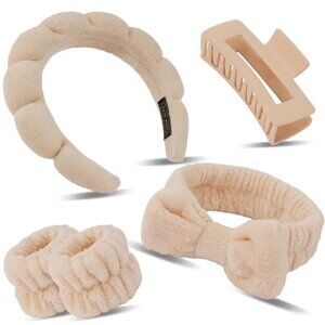 Spa Headband Wristband Set with Hair Clips Skincare Headbands